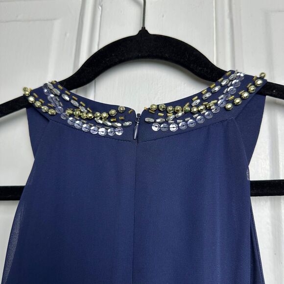 SLNY Midi Dress Womens 14 Dark Navy Blue Embellished Halter Sleeveless Party NWT - Picture 7 of 8
